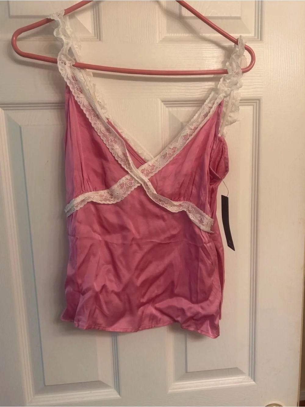Lulu's Pink Satin Lace-Trim Chemise Cami
